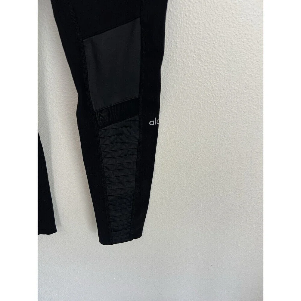 Alo Yoga Women's Black High Waisted Moto Legging Pants Medium Athleisure Yoga